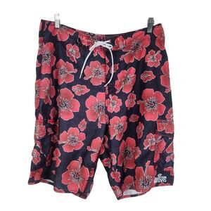 Y2K Vtg Counter Culture Mens 34 Boardshorts Cargo Surf Swim 00s Red Black Hawaii
